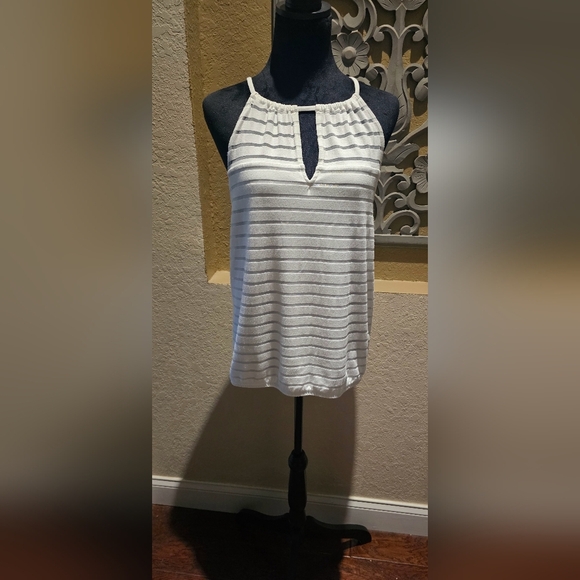 INC International Concepts Tops - INC International Concept Illusion-Stripe HalterTop White Size X-Large